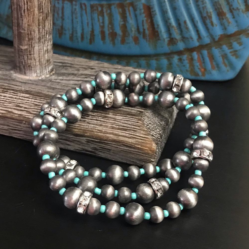 Rhinestone Embellished Navajo Bracelet Trio